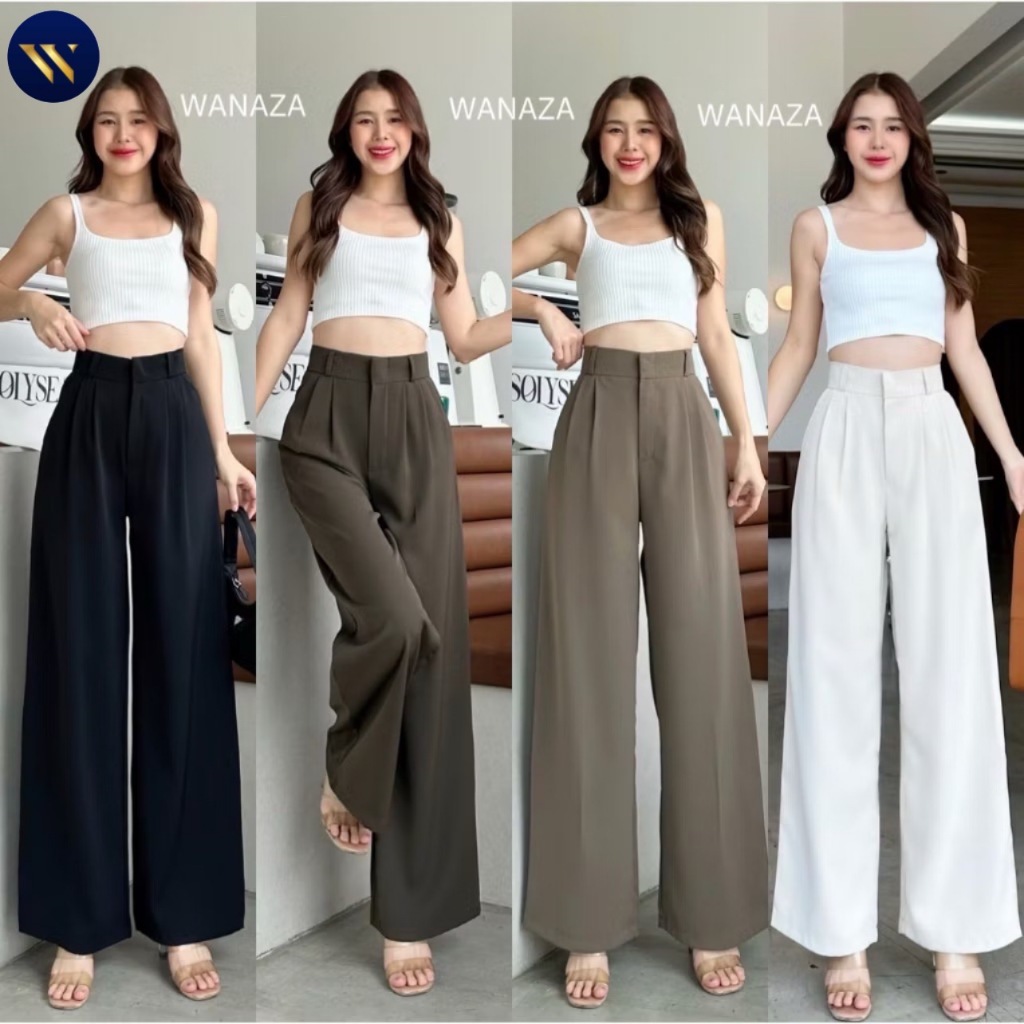 WT15 รุ่น Classic Pants กางเกงทรงกระบอก ใหญ่ กางเกงเอวสูง ผู้หญิง เก็บพุง พรางหุ่น กางเกงขายาวผู้หญิง ใส่ทำงาน ผ้าลินลี่