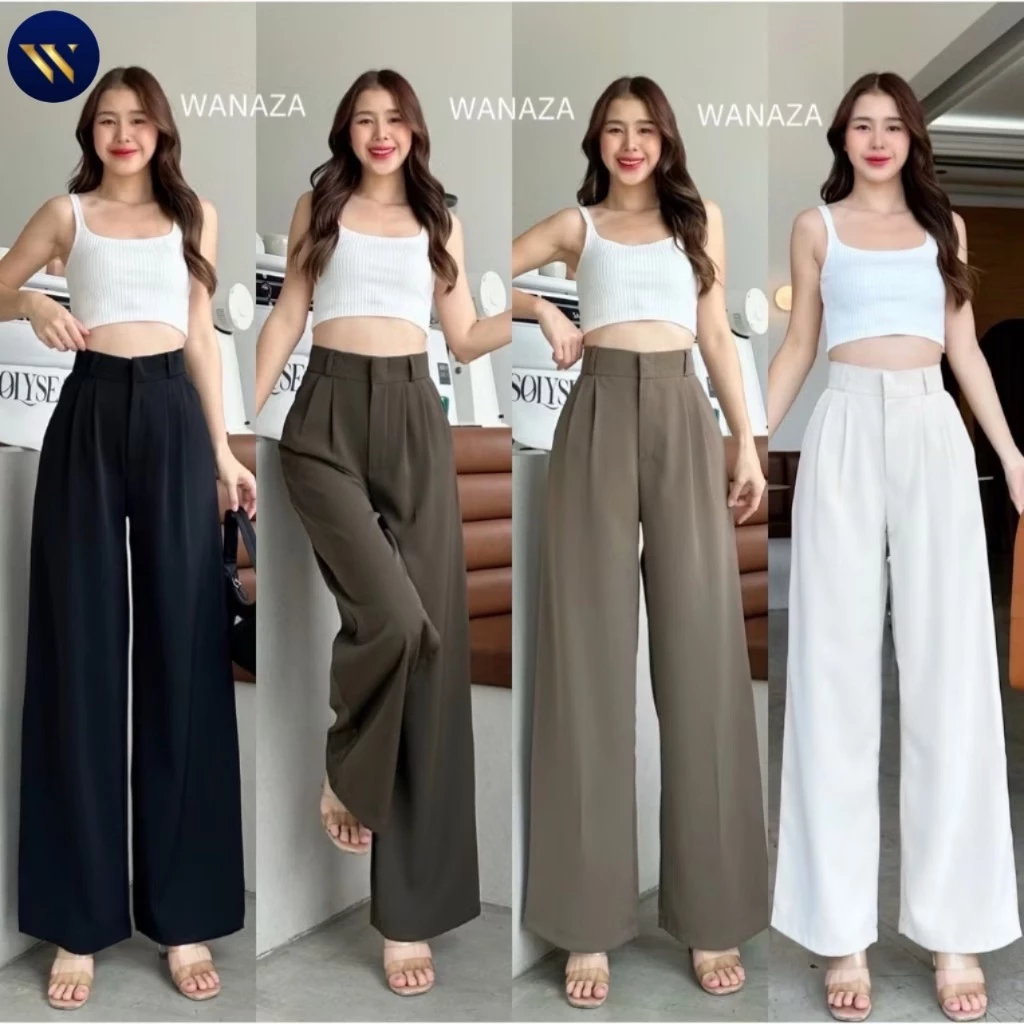 WT15 รุ่น Classic Pants กางเกงทรงกระบอก ใหญ่ กางเกงเอวสูง ผู้หญิง เก็บพุง พรางหุ่น กางเกงขายาวผู้หญิง ใส่ทำงาน ผ้าลินลี่