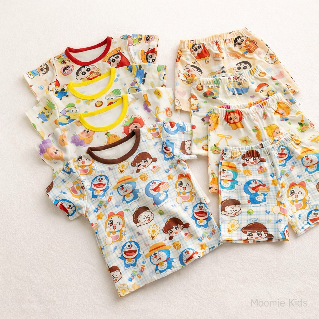ชุดเด็กลายการ์ตูน ผ้าฝ้าย Premium Double Cotton นุ่มละมุน ยืดหยุ่น ใส่สบายทุกวัน