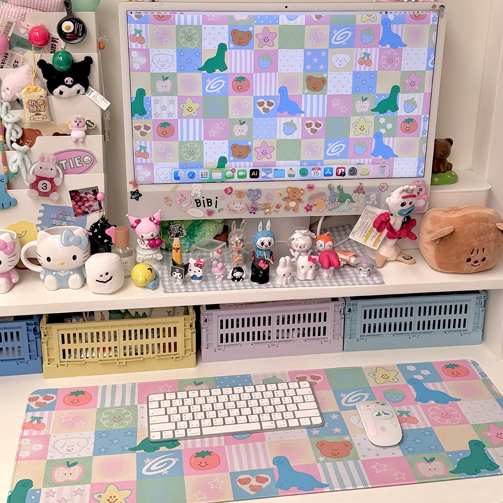 Giant mousepad/Desk mat : Cutie pattern ที่รองเมาส์ขนาดใหญ่ลายตารางสีชมพู 80x30cm | Stickwithme4ev