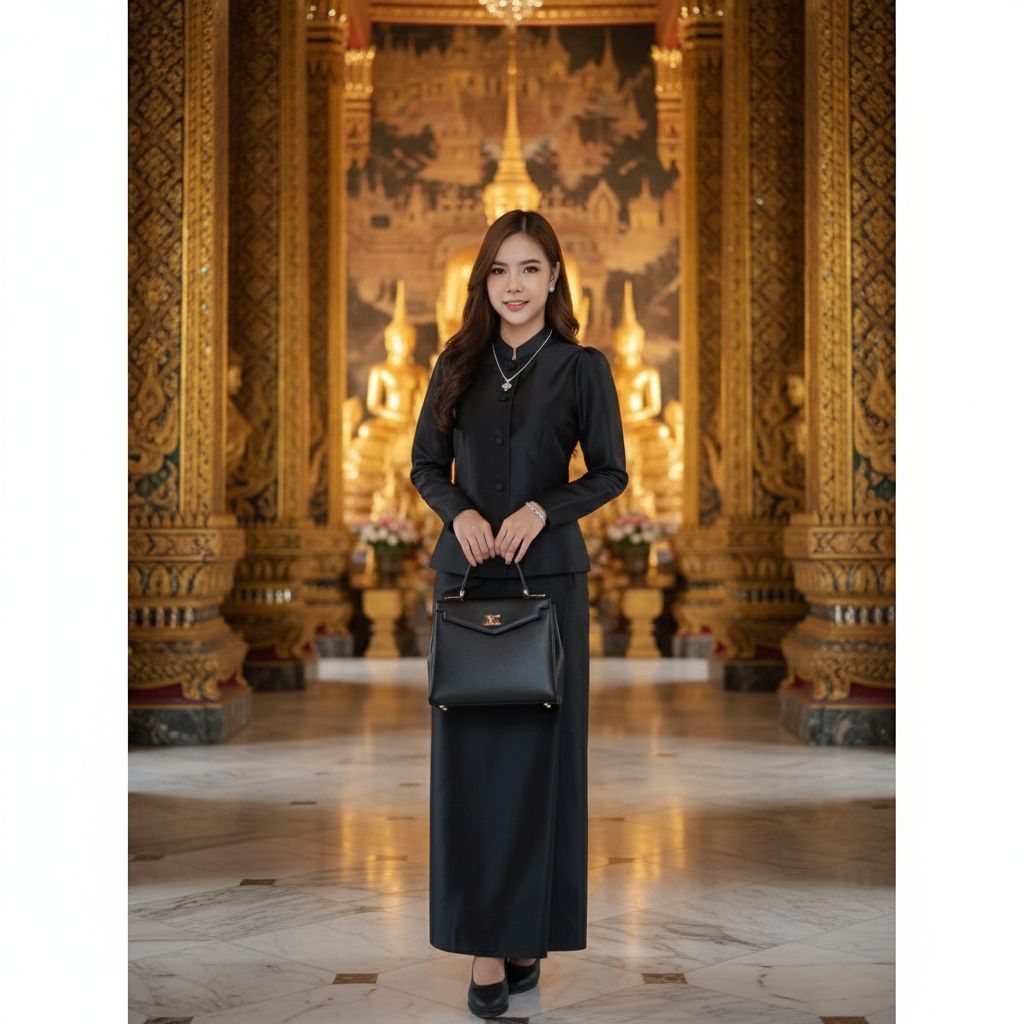 ชุดไทยจิตรลดารุ่นพรีเมี่ยม สีเหลือง  สีขาว สีดำ S-XXL ชุดไทย แขนยาว จิตรลดา พระราชพิธี