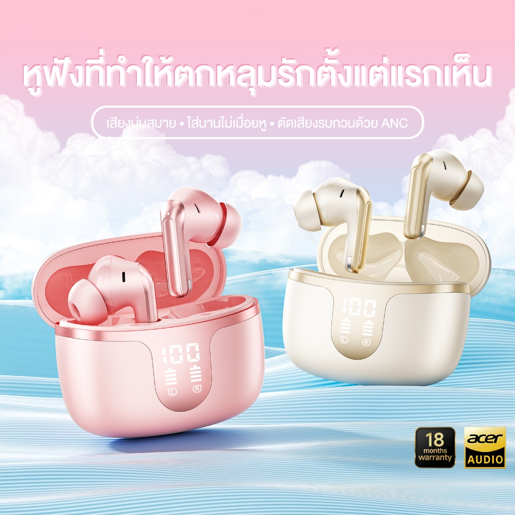 Acer OHR721 หูฟังบลูทูธไร้สาย ANC/ENC ระบบตัดเสียงรบกวน TWS Bluetooth 6.0 Touch Control แบต 24ชม. รับประกัน18เดือน