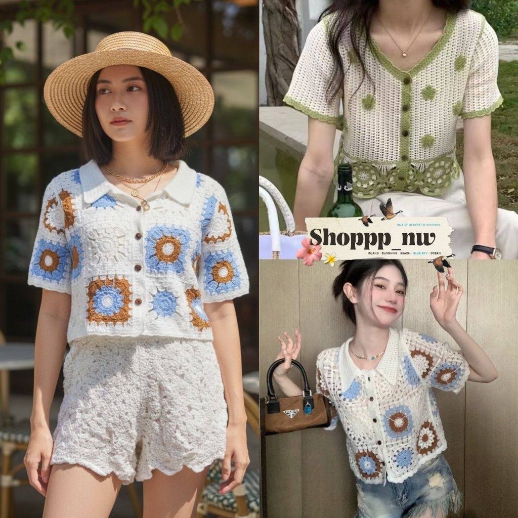 เก็บโค้ดลดเพิ่ม-ส่งฟรี เสื้อสั้นงานถักไหมพรม เสื้อครอปไหมพรม งานดีมากกกก