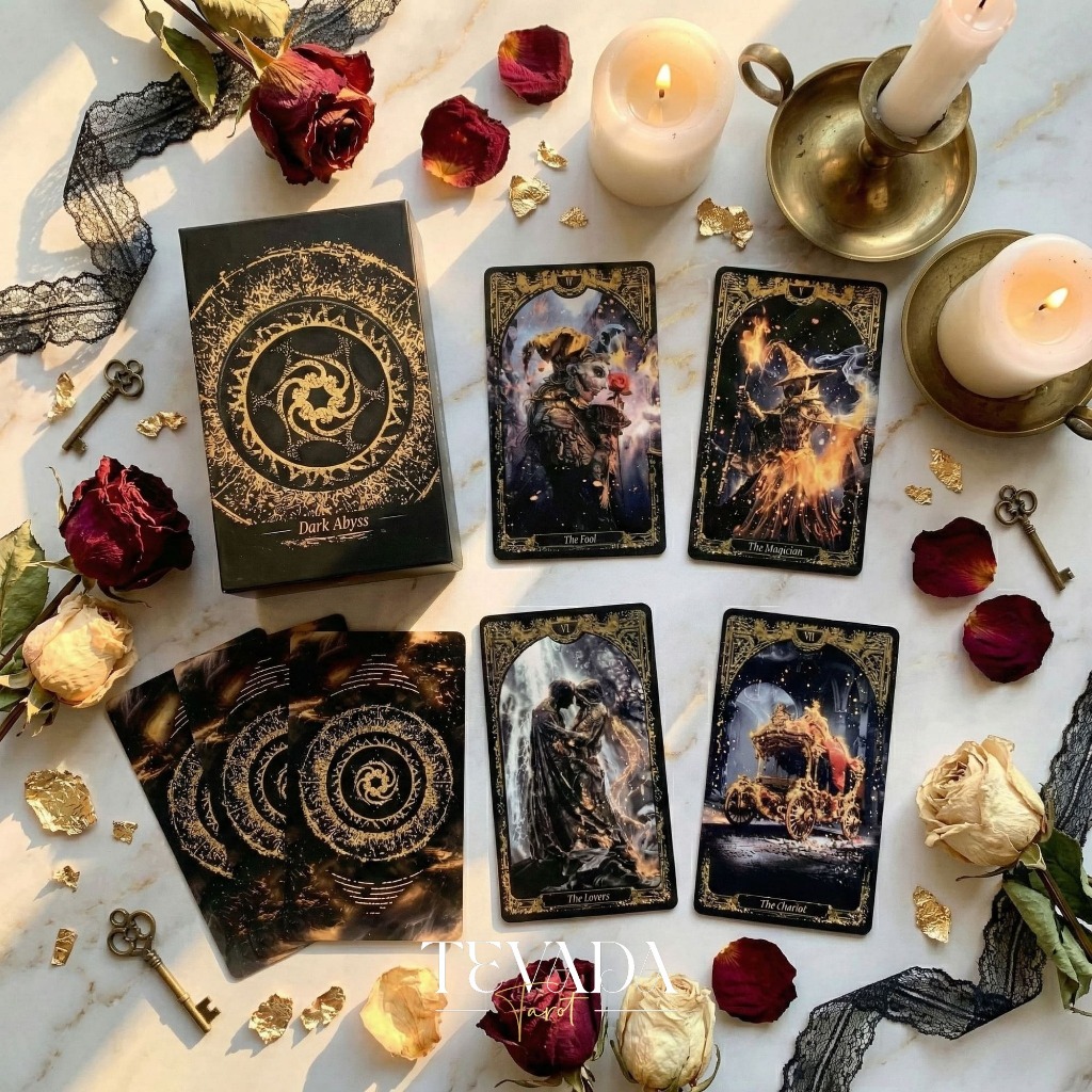 ไพ่ยิปซี ไพ่ทาโรต์ ไพ่ทาโร่ Abyss Tarot Deck รุ่นใหม่ขอบฟอยล์ทอง ธีมโกธิค สายดาร์ก ขอบทอง ของแท้ พร้