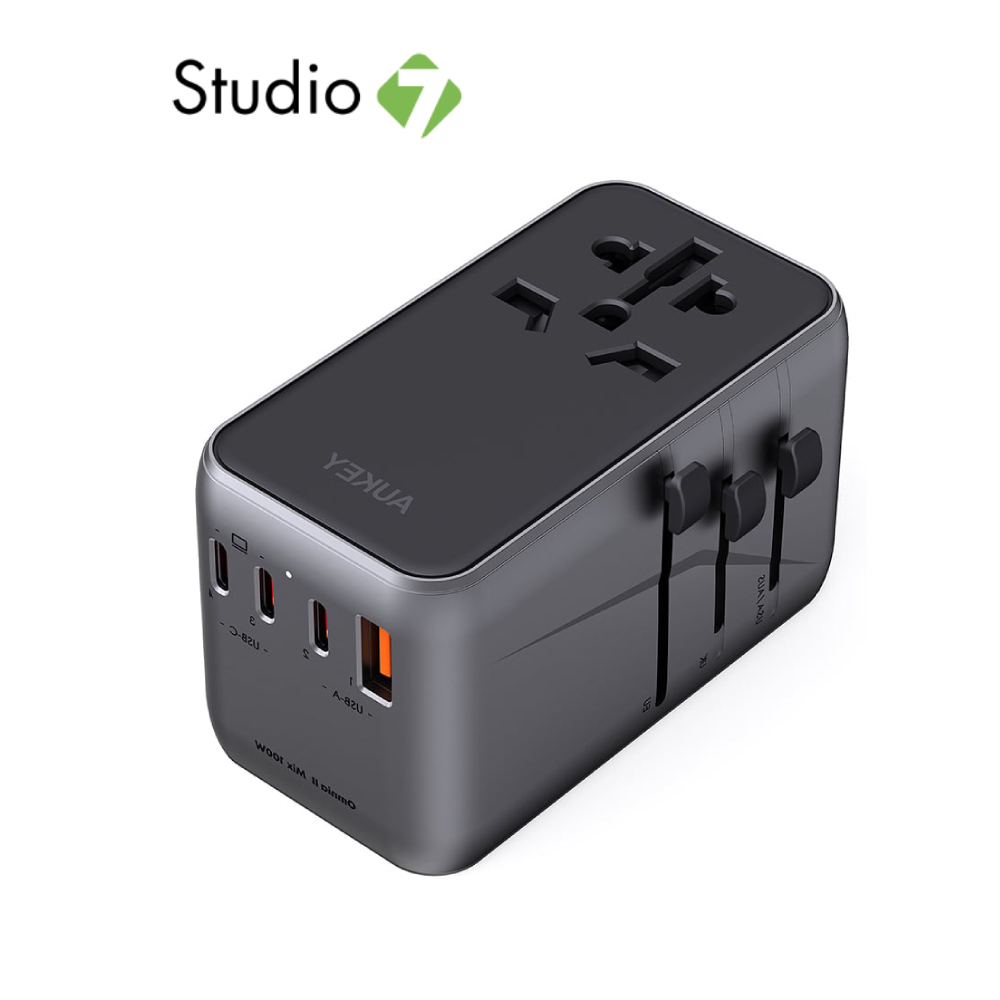 หัวแปลงปลั๊กไฟ AUKEY Universal Adapter Travel  Mate 100W GaN with USB Ports (PA-TA09) By Studio7