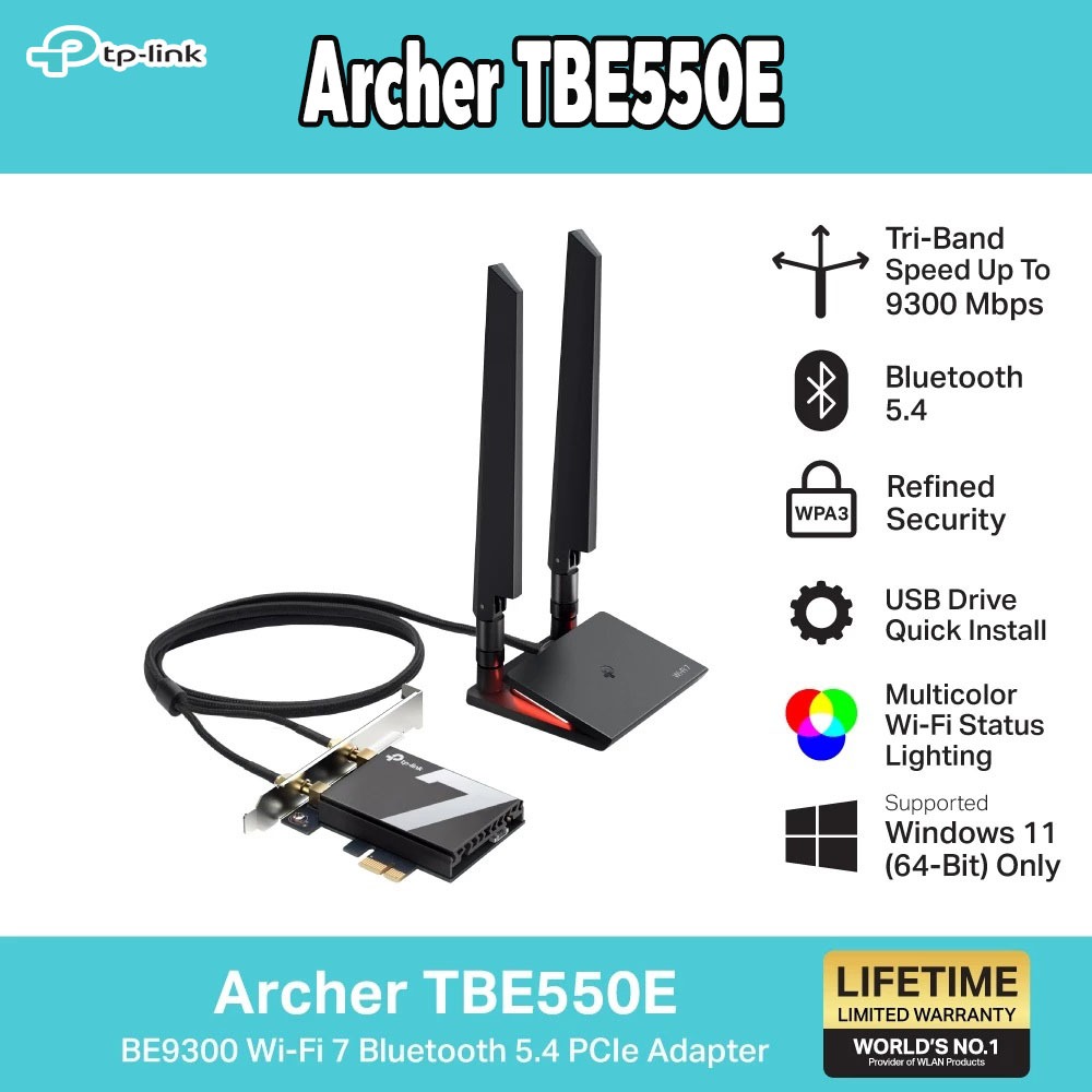 Archer TBE550  BE9300 Wi-Fi 7 Bluetooth 5.4 PCIe Adapter