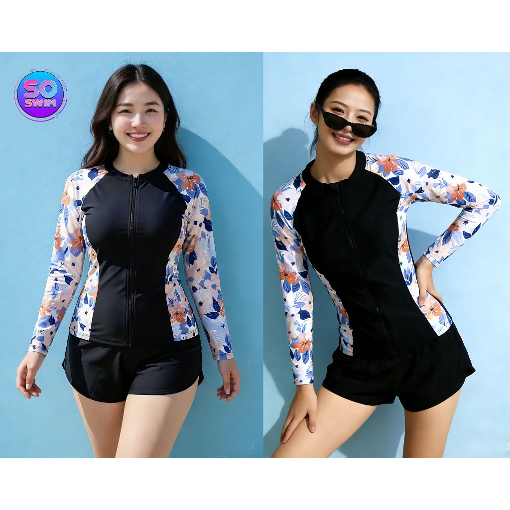 soswim ชุดว่ายน้ำผู้หญิง ชุด2ชิ้น เสื้อแขนยาวกางเกง2ชั้น ป้องกันUVป้องกันแดด รุ่น31629