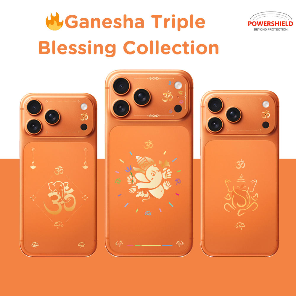 POWERSHIELD GANESHA Limited ปลุกเสก ฟิล์มกันรอยรอบตัวดีไซน์พิเศษพระพิฆเนศ สำหรับiPhone17promax,17Pro