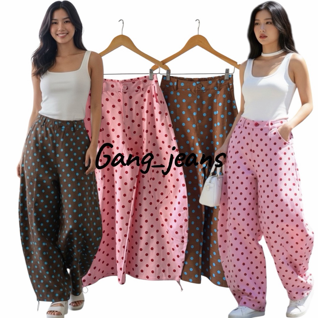 Gang_jeans(Mo)Polka Dot retro Balloon Pant กางเกงบอบลูน ผ้าลินินเกาหลีอัดกาว งานนำเข้าสวย