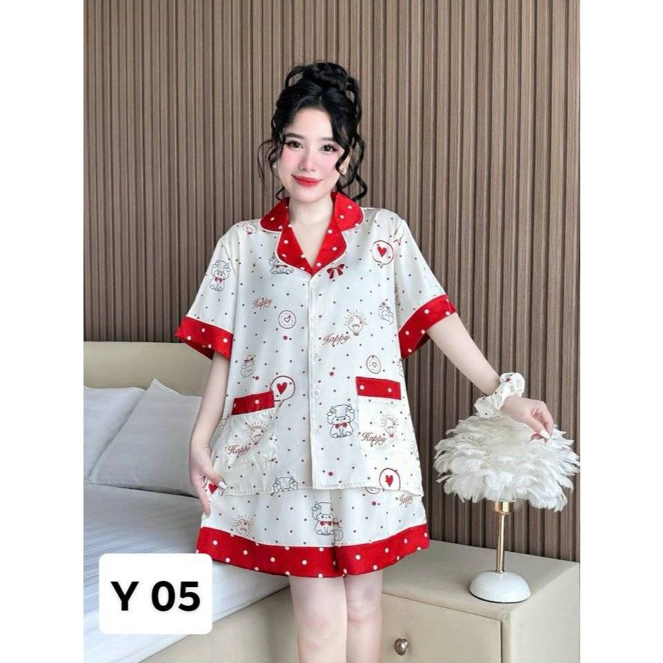 🔥เข้าใหม่🔥ชุดนอนแขนสั้น-ขาสั้น ผ้าไหมLatin (อก-44”)เซ็ทสามชิ้น - รูปที่ 4