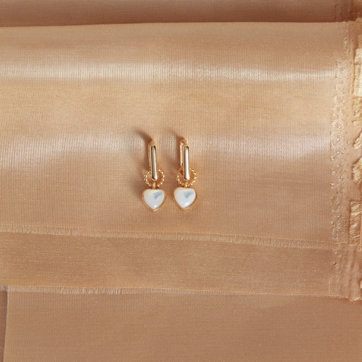 Vetiver.pearl Heart shape vintage mother of pearl hoop earring