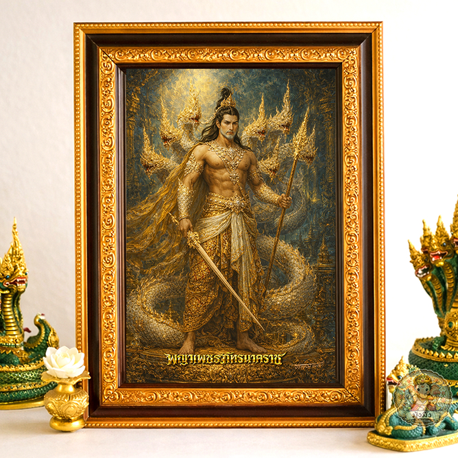 กรอบรูป ภาพมงคล "พญาเพชรภัทรนาคราช" งานพรีเมี่ยมลิขสิทธิ์แท้ถูกต้อง  กรอบรูปขนาด 15x20 เซน พร้อมภาพ 4x6 นิ้ว