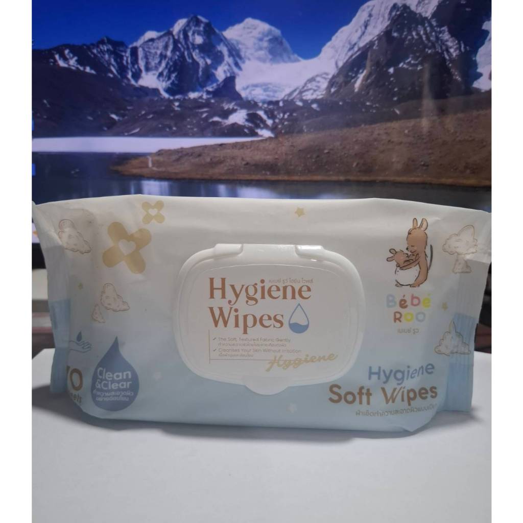 ิฺBe'be' Roo Hygiene Wipes ผ้าเช็ดทำความสะอาดผิวแบบเปียก สูตรแอลกอฮอล์ (Food Grade) 70 แผ่น