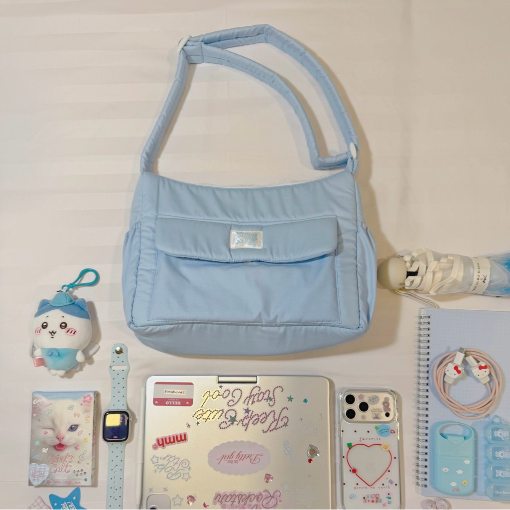 CarryMe🥣Cross Bodyพร้อมส่งกระเป๋าปุ๊กปิ๊กผ้า ใส่ไอแพดได้ ใยนิ่ม มีข้างใส่ร่ม/ขวดน้ำได้ มีช่องด้านใน