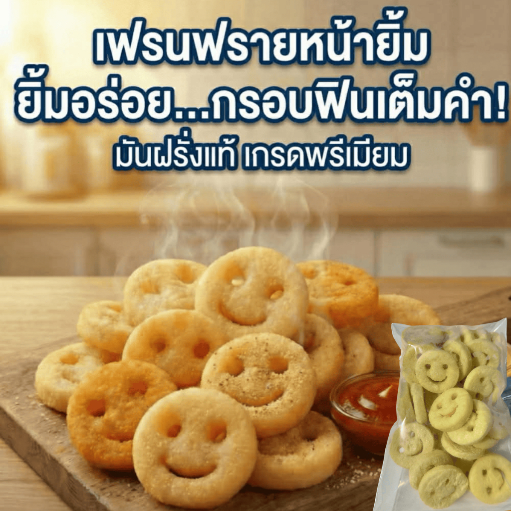 เฟรนฟรายหน้ายิ้ม พรีเมียม มันฝรั่งแท้ ซันนี่เดย์ นอกนุ่มใน ของทานเล่น เด็กชอบ ทอดง่าย