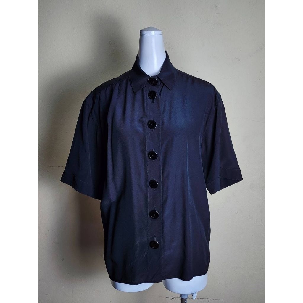 va🎈en tin(o )ga🎈ava(ni)เสื้อคอปก แขนสั้น กระดุมหน้า ผ้าไหม