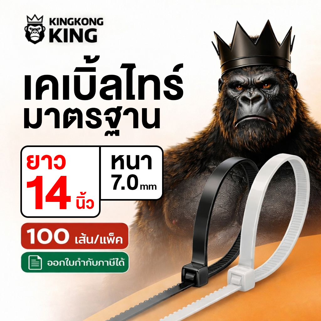เคเบิ้ลไทร์ ยาว14นิ้ว (มาตรฐาน) CABLE TIE Kingkong หนวดกุ้ง ล็อคแน่น สายรัด 1แพ็ค 100 เส้น