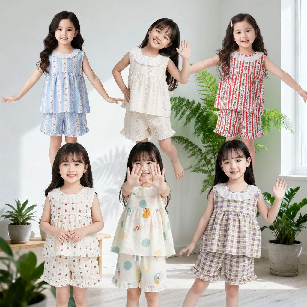 Dolemi Baby ชุดเสื้อแขนกุด กางเกงขาสั้น น่ารัก สำหรับเด็กหญิง 80-150 ซม. ชุดสองชิ้น  ลายแอปเปิ้ล ลายสก็อตสีม่วง