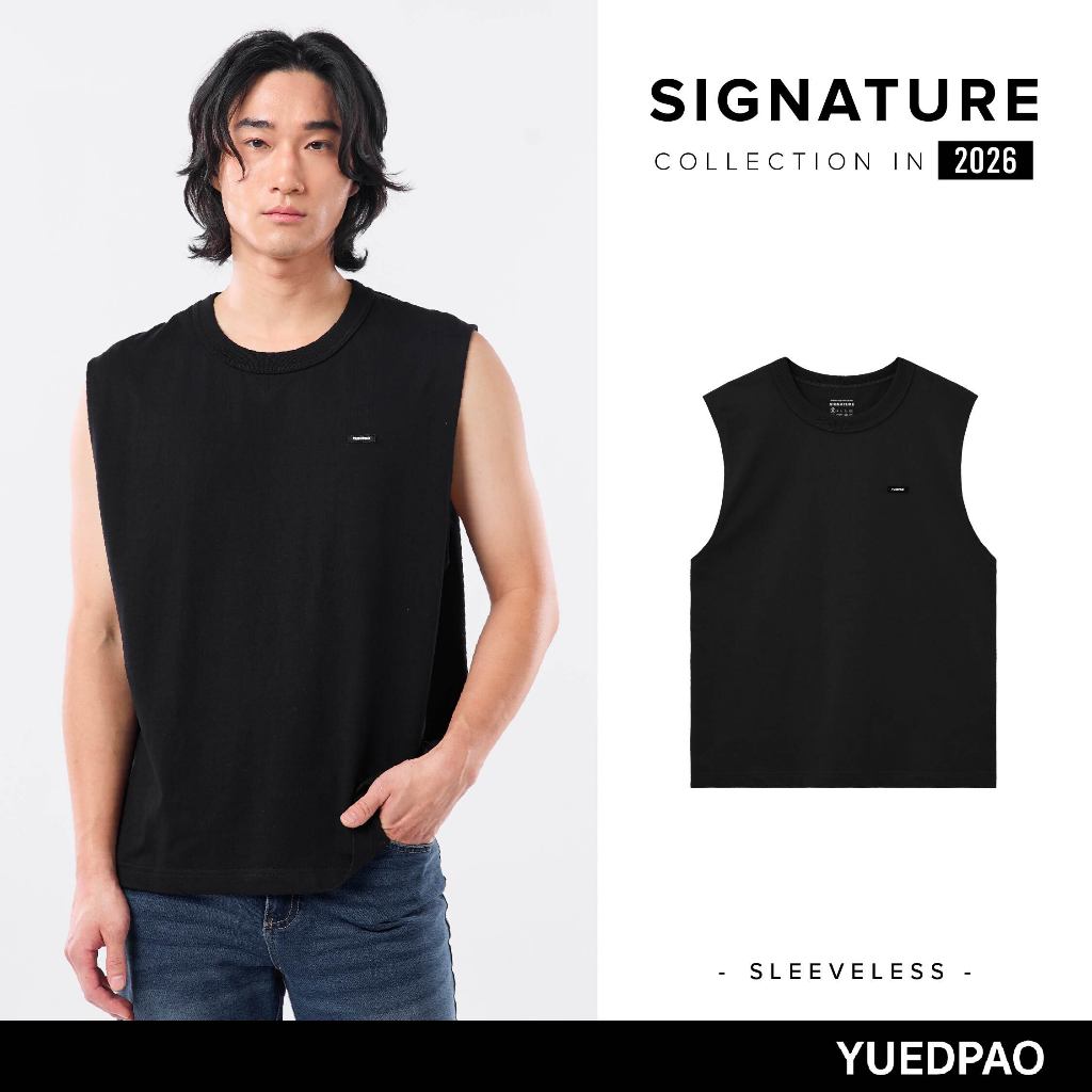 Yuedpao Signature Sleeveless 2026 เสื้อแขนกุด ยืดเปล่า ผ้าหนายับยากไม่ต้องรีด เสื้อกล้าม สี Black