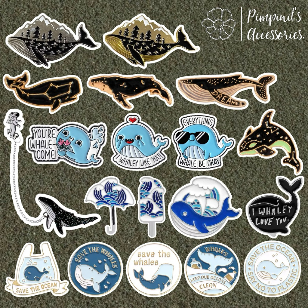 ร้านในไทยพร้อมส่ง : เข็มกลัดเซ็ทวาฬและนักบินอวกาศ | WHALE & ASTRONAUT Enamel Brooch Pin Set.
