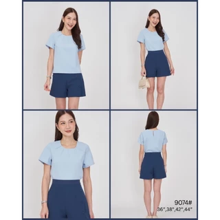 Laboratory 9074# เสื้อคอกลม เย็บตีเกล็ดด้านหน้า แขนสั้นสีพื้น ไซส์ 36,38,42