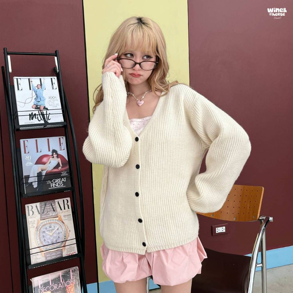 WC Cardigan  คาดิแกนถักลาย Knit คอวี ผ้าหนานุ่ม WC0029