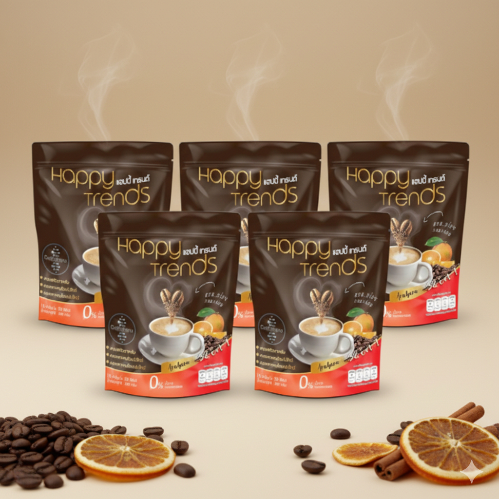 Happy Trends Coffee แฮปปี้เทรนด์ กาแฟอาราบิก้า สารสกัด 32 ชนิด จำนวน 5 ห่อ