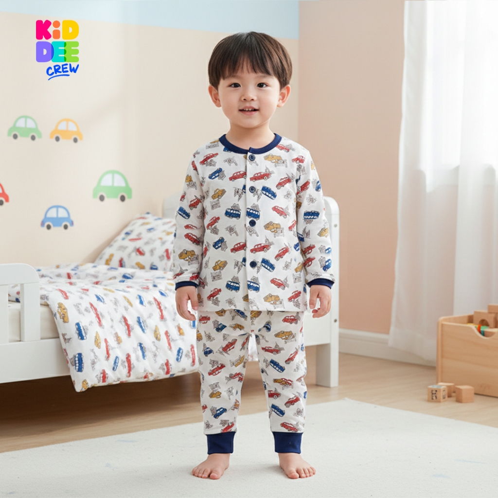 KiddeeCrew ชุดนอนเด็กสีฟ้าลายนก เหมาะสำหรับอายุ 1-12 ปี