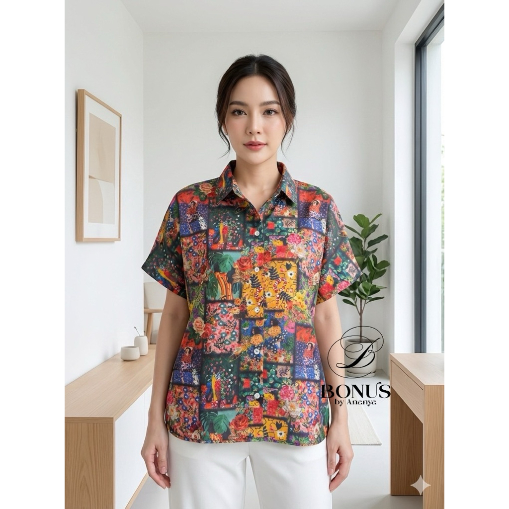 เสื้อคอปกเชิ้ตแขนสั้นแขนในตัว ผ้าไหมอินเดีย รูปที่ 8