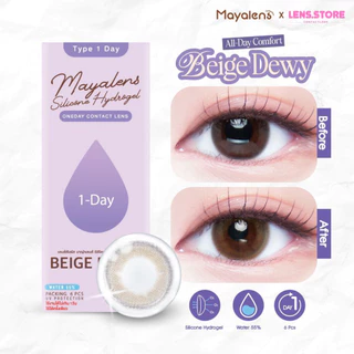 คอนแทคเลนส์รายวัน Mayalens 1D Beige Dewy Brown เบจดิววี่ย์ สีน้ำตาลเบจใสๆ ได้ลุคลูกคุณ