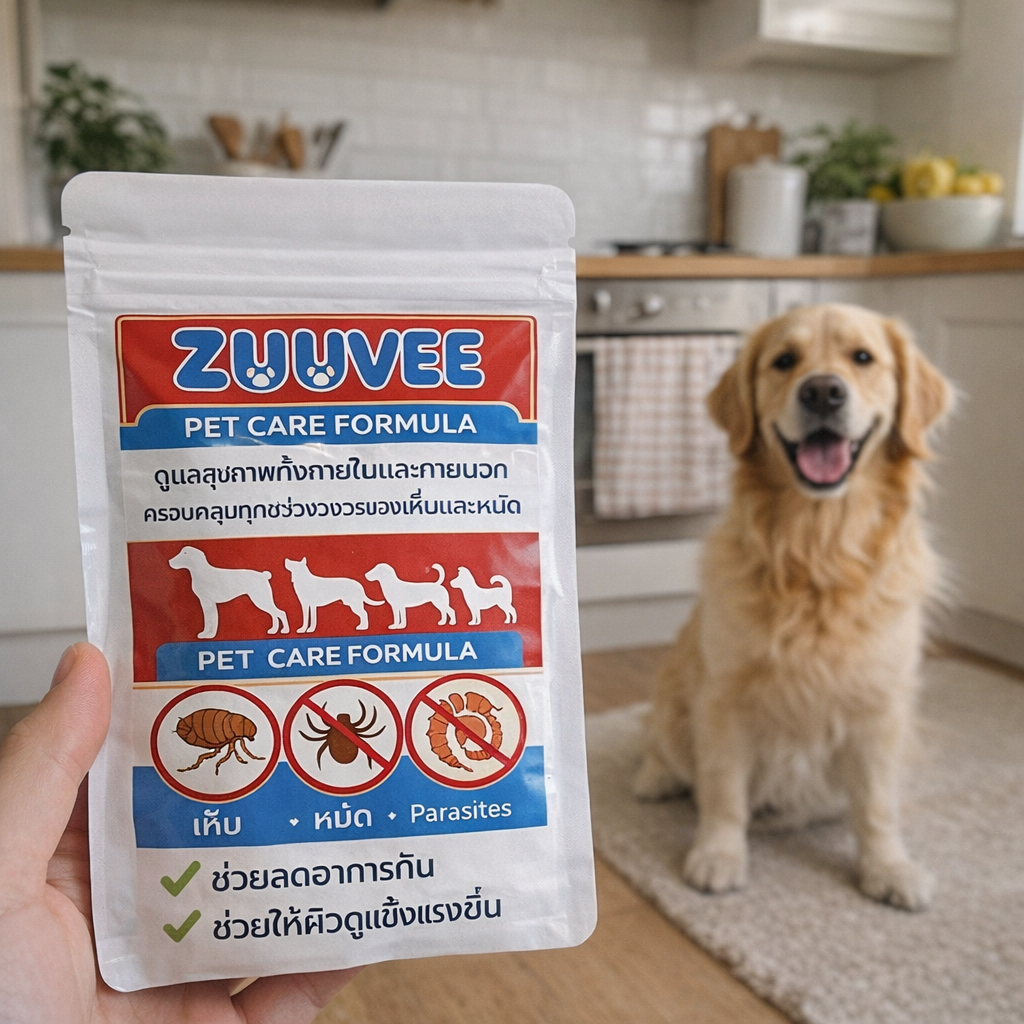 ZUUVEE ซูวี่ ผงโรยอาหาร เสริมอาหารสัตว์เลี้ยง ดูแลผิวสำหรับสุนัขเห็บ-หมัด