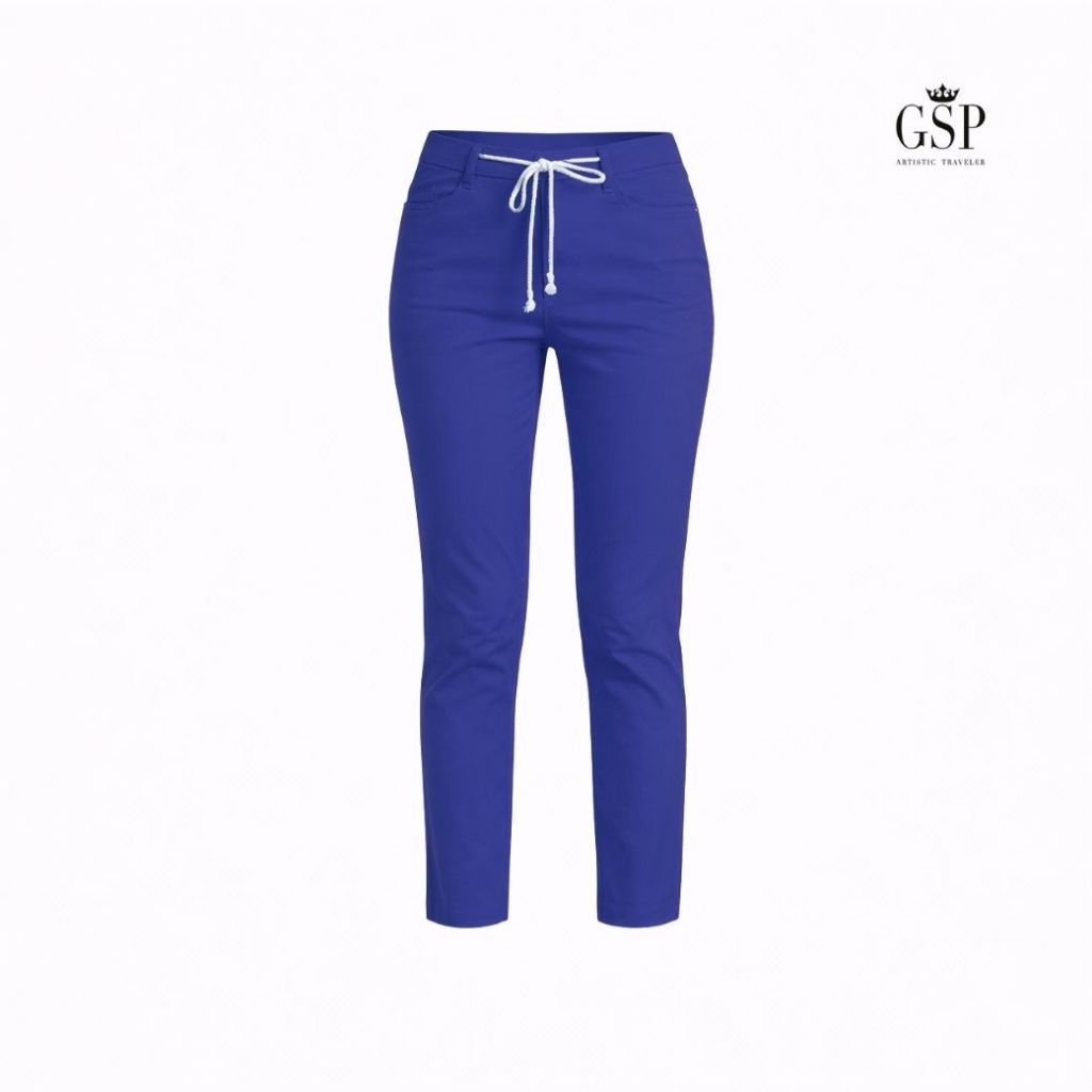 GSP Pants NEW GSP กางเกงผ้าคอตตอนขายาว สีน้ำเงิน ตกแต่งเชือกผูกด้านหน้า (PZT9NV)