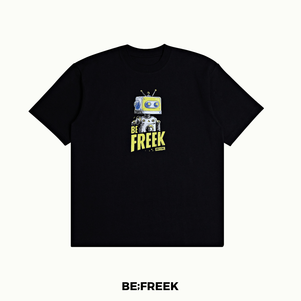 BE;FREEK เสื้อยืดสกรีนลาย ROBOT RADIO HEAD ทรงใหม่ สีดำ ROBOT RADIO HEAD BLACK REGULAR T-SHIRT