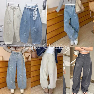 📍พร้อมส่ง📍🇰🇷FSY🇰🇷61912 Fleur carve jeans • กางเกงยีนส์ขากว้างทรงบอลลูน เย็บลายดอกไม้ เป็นงานดีไซน์ลายฟุ้งขอบรุ่ย