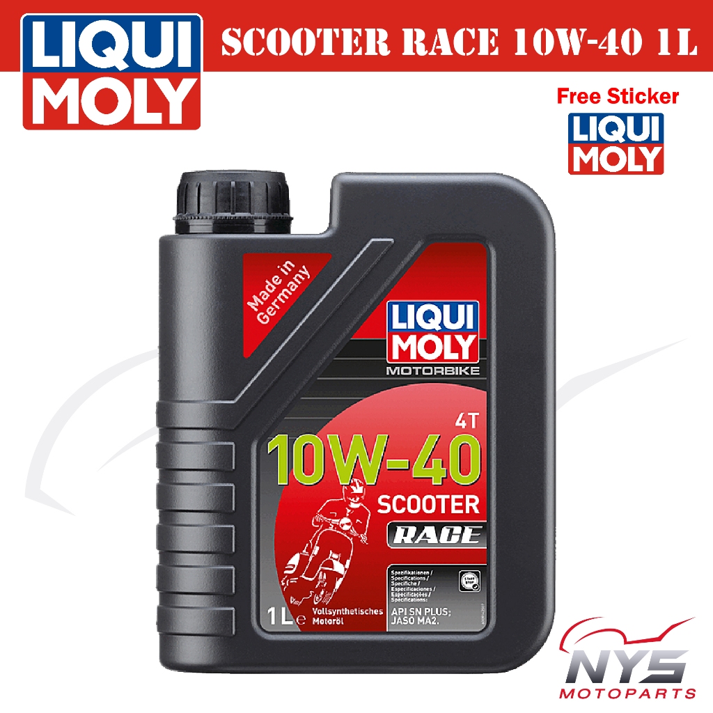 LIQUI MOLY SCOOTER RACE 4T 10W-40 น้ำมันเครื่องสังเคราะห์แท้ เครื่องยนต์4จังหวะออโตเมติก สำหรับออโต้โดยเฉพาะขนาด1L