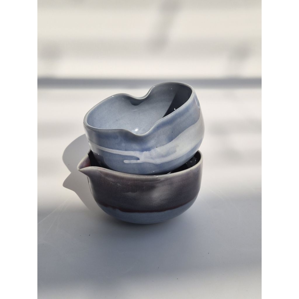 ลายใหม่ !ORACHI | ถ้วยชงชา ถ้วยชงมัทฉะ, Nimbus Blue / Blue wine, ทรงหัวใจ มีปากเท, standard size