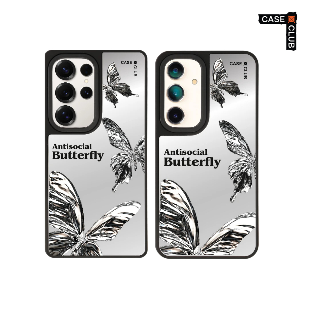 CaseClub เคสโทรศัพท์ เคสกระจก ลาย Metallic Butterfly สำหรับ Galaxy S25/S24 Ultra/S25/S24