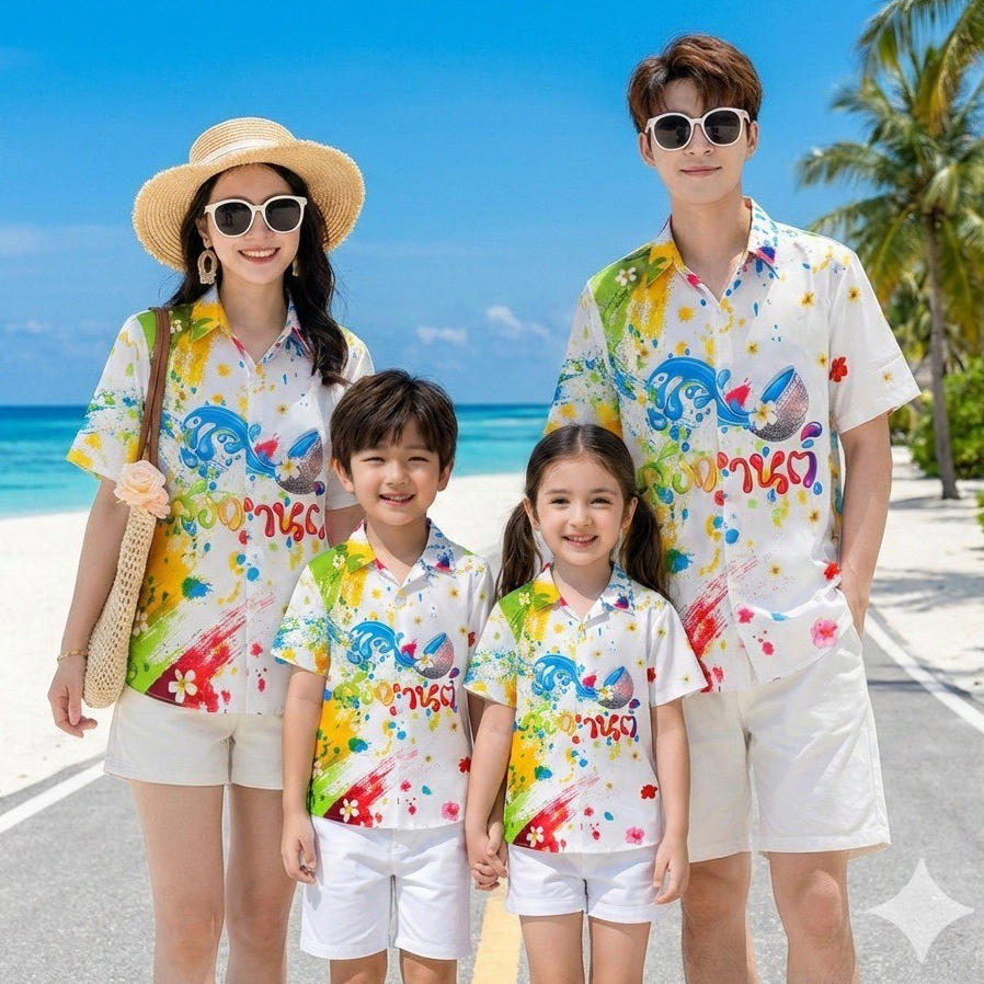 3125เสื้อทีมฮาวายลายใหม่2026 สาดสีสงกรานต์ ทรงวัยรุ่น หญิงชายใส่ได้ ผ้าโพลีพรีเมี่ยมไซส์เด็กผู้ใหญ่งานปัายลายคมชัด *1ตัว