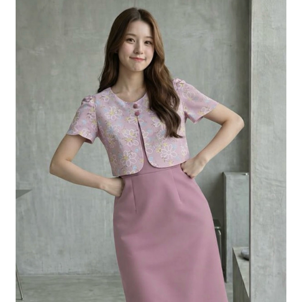 Gallery Kloset เดรสทำงานกระโปรงทรงสอบ สีชมพู S