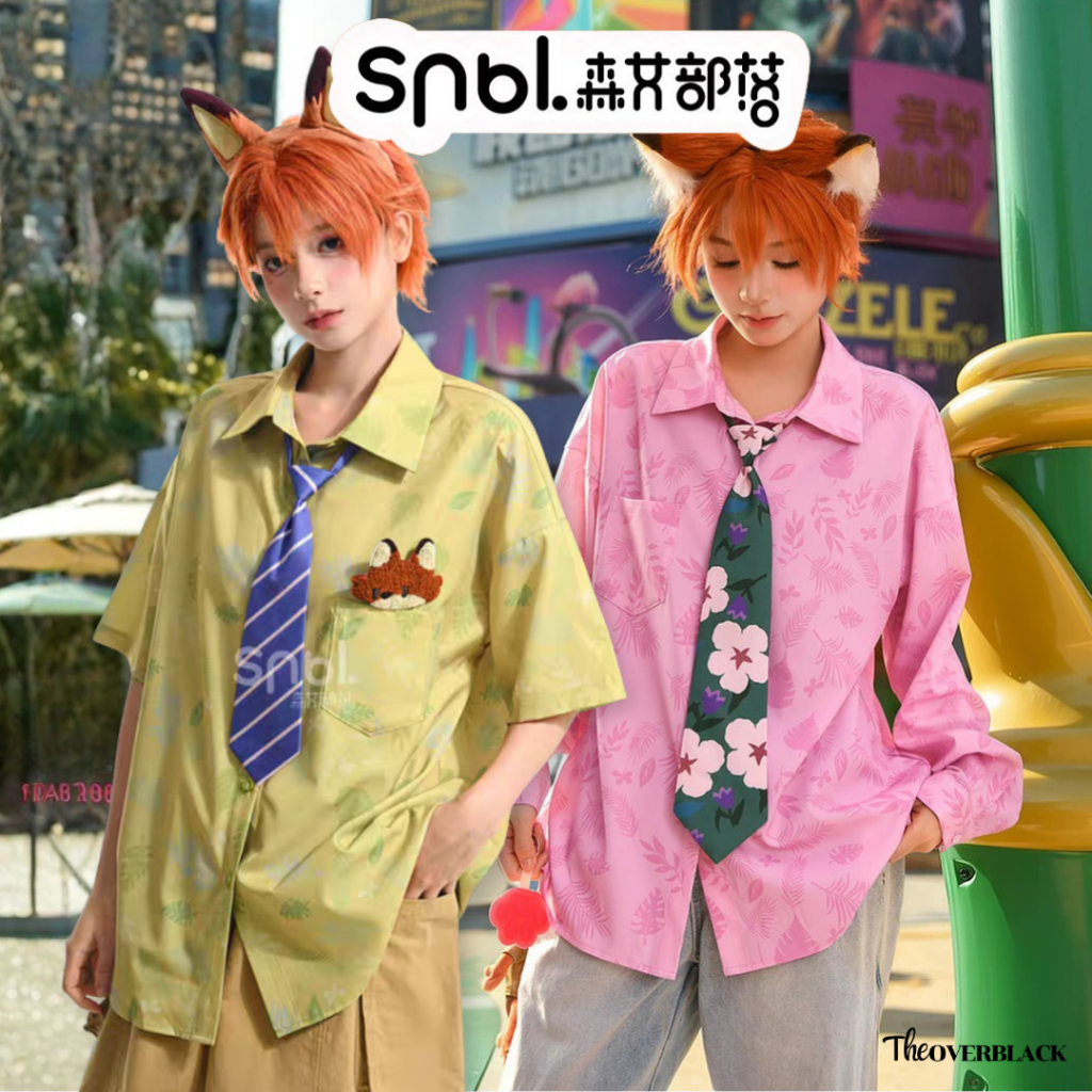 [ของแท้] Snbl x Disney Zootopia Nick Wilde เสื้อแขนสั้น แขนยาว พร้อมเนคไท กางเกงสั้น ครบเซ็ต ใส่ได้ทั้งชายและหญิง