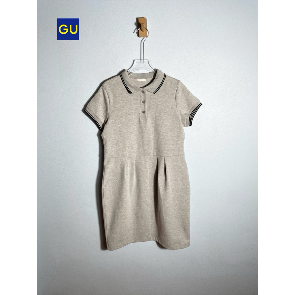 GU เดรสเชิ้ตคอปกแขนสั้น สีเทา (มือสอง)