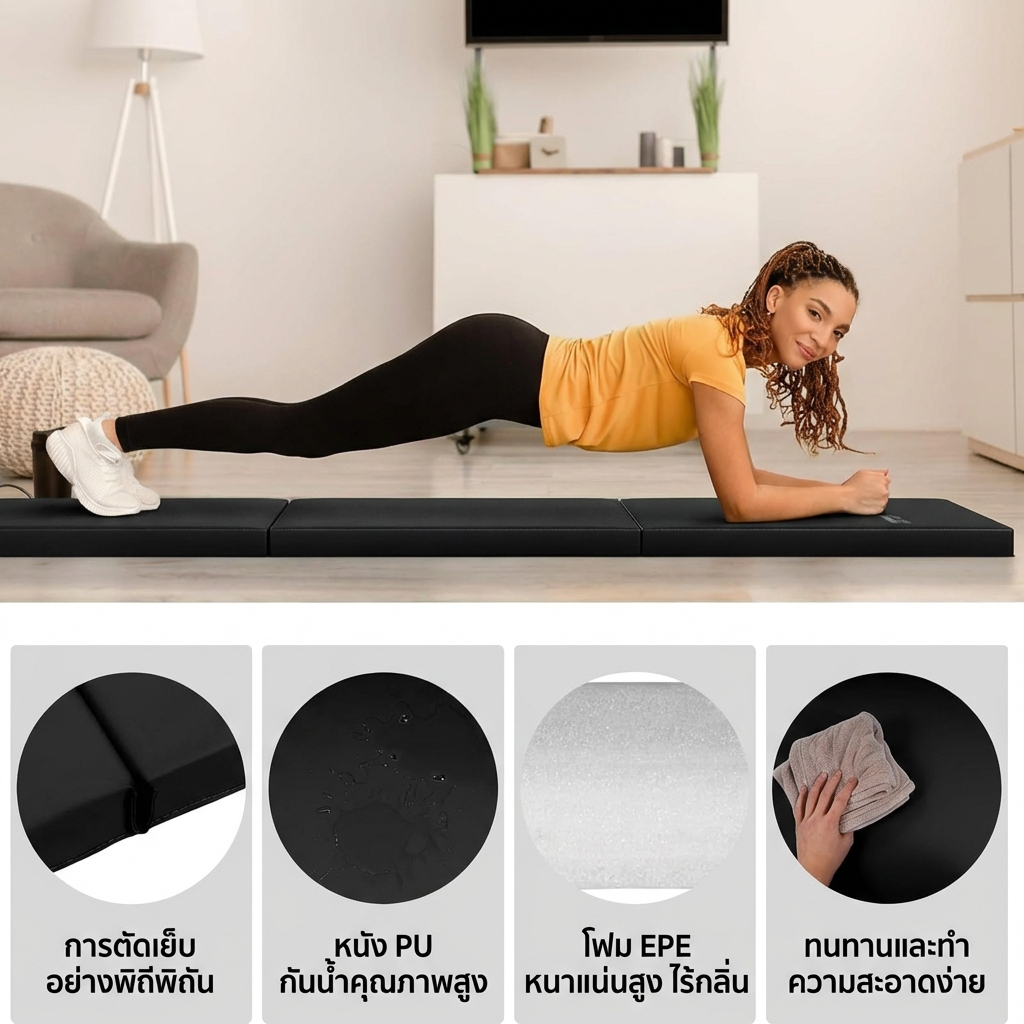 เสื่อโยคะ เบาะออกกำลังกายพับได้ 3 ส่วน เบาะออกกำลังกาย Foldable Exercise Mat เบาะซิทอัพ มีสายหิ้วพกพาสะดวก ความหนา 5 ซม รูปที่ 6