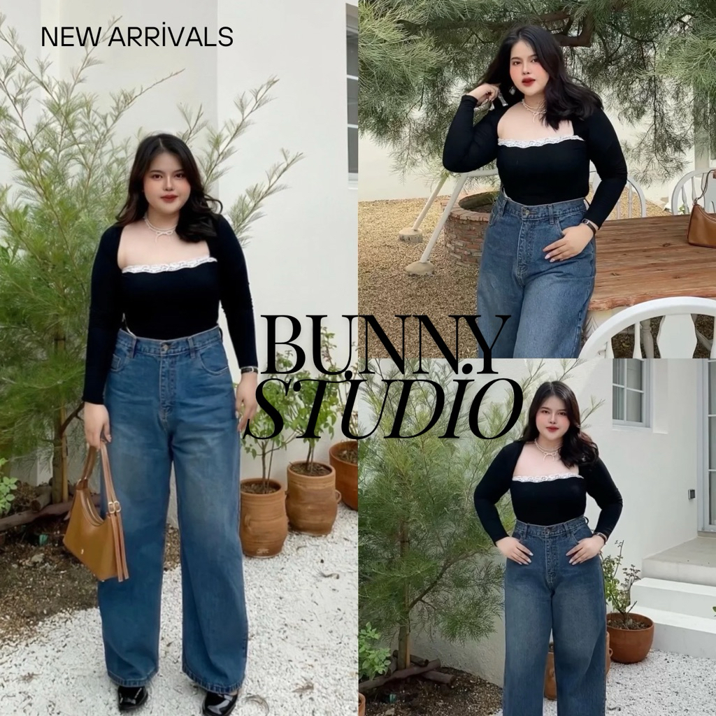 กางเกงยีนส์สาวอวบสีเฟดสนิม เอวสูง เก็บพุง พรางหุ่น ป้ายBunny