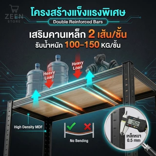 ZEEN ชั้นวางของ ใหญ่ 6/5/4/3ชั้น สแตนเลส+ไม้ 300-600 กก. แข็งแรงมาก เลือกได้หลายขนาด ความสูงสามารถปรับได้แต่ละชั้น shelf