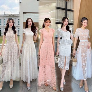 S-XXL ชุดเดรสลูกไม้ สีขาว,ชมพู,ครีม ใส่ออกงาน ทำงาน ไปงานแต่…