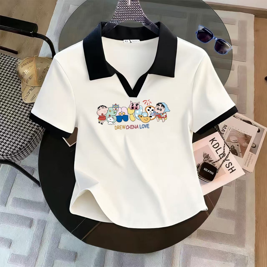เสื้อแขนสั้นผู้หญิงสไตล์เกาหลีใหม่ คอวี มีไซส์ M-3XL มีให้เลือก 5 สี พร้อมส่ง รวดเร็ว