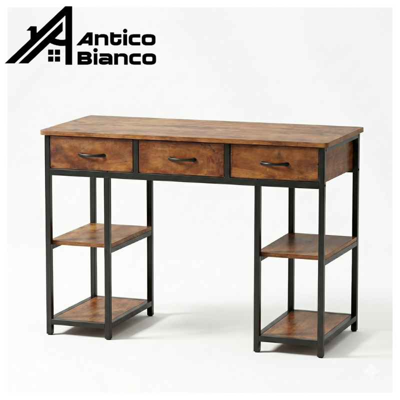 Antico โต๊ะทำงาน โต๊ะหนังสือ 40 ซม. พร้อมลิ้นชักผ้า 3 ช่อง โต๊ะคอมข้างเตียง ประหยัดที่ วางของตกแต่งสวย