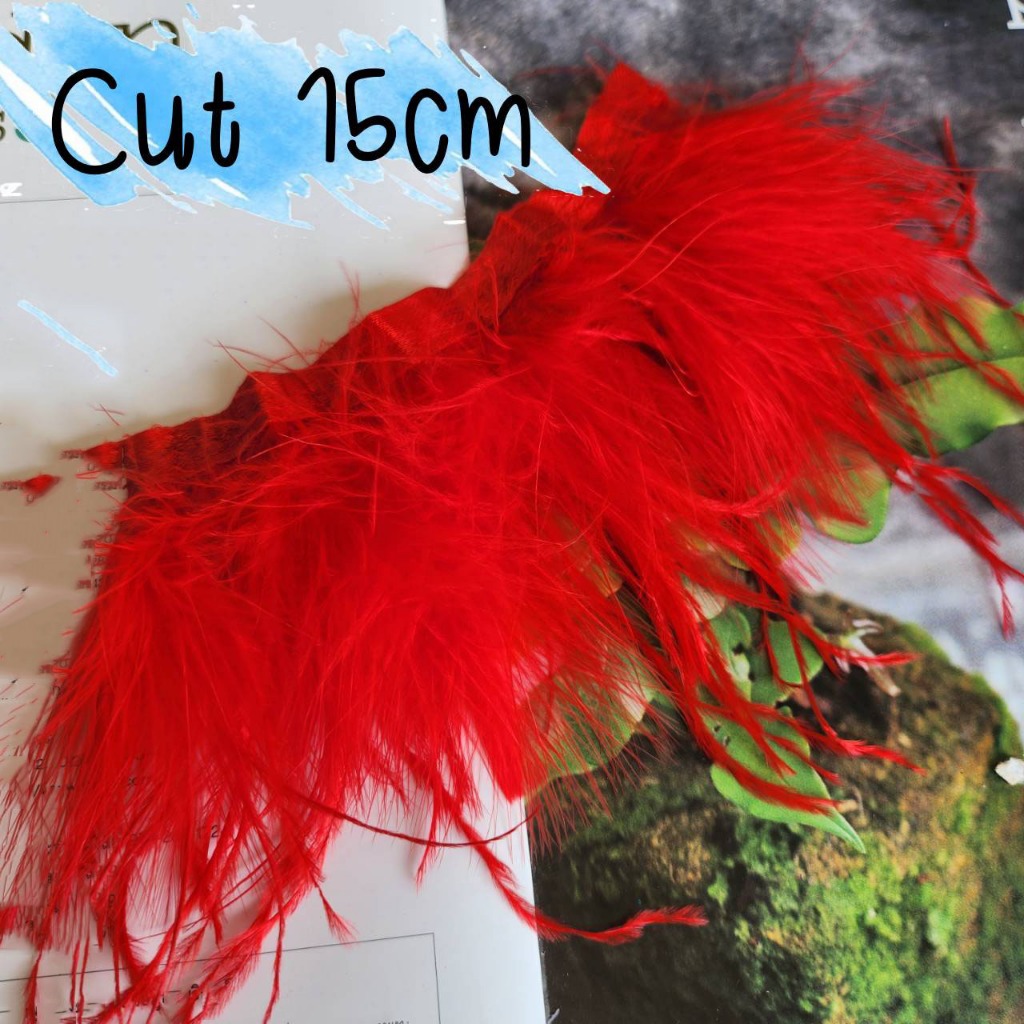 15cm ตัวอย่างสั้นมาก ขนนก กระจอกเทศ ขนนกกระจอกเทศ เส้นขนนก ขนฟู แบบ 2 ชั้น เส้นแบน ขนาด 15cm eather 