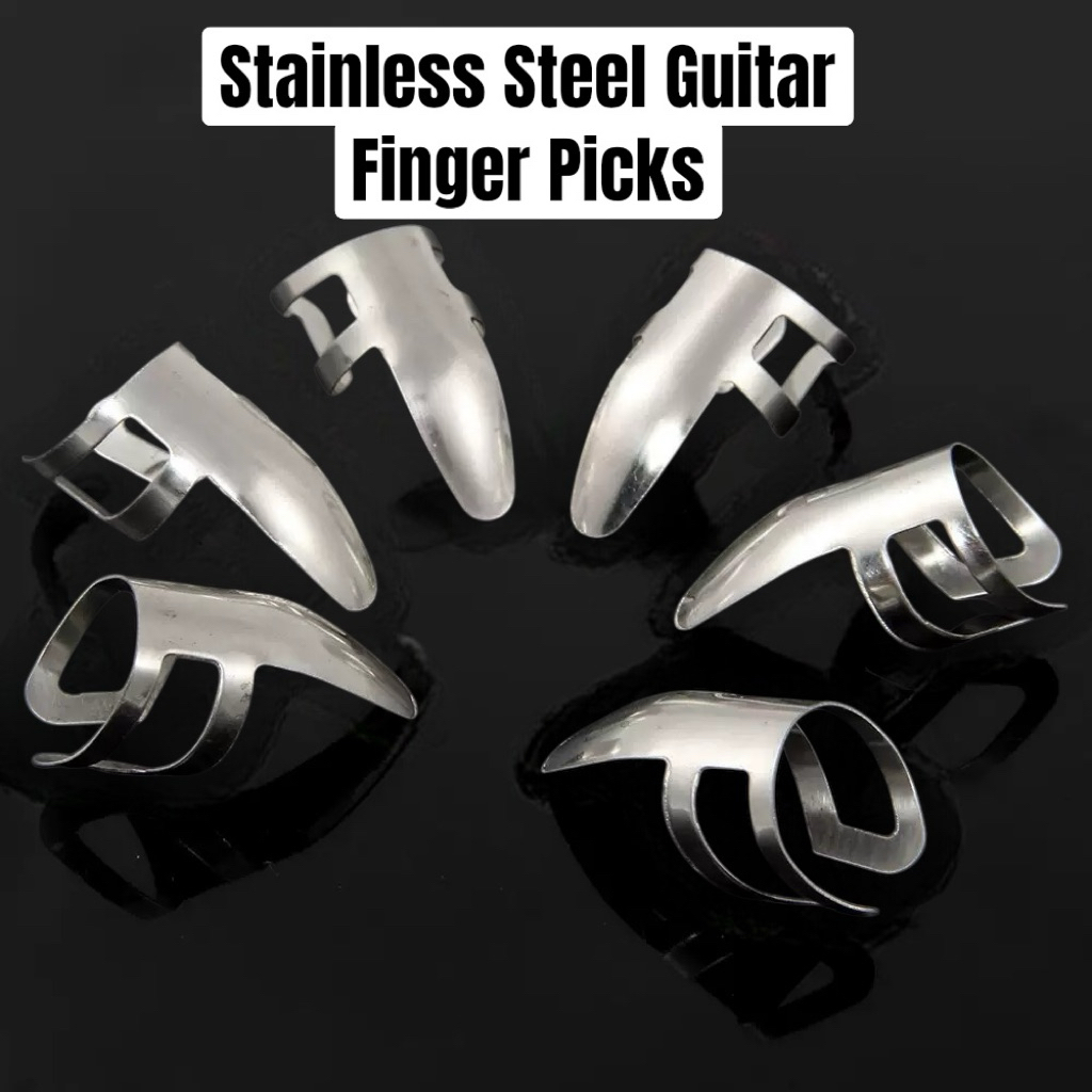 Stainless Steel Guitar Finger Picks ปิ๊กสวมนิ้วสแตนเลสเหมาะสำหรับใช้กับกีตาร์, แบนโจ, อูคูเลเล่ และกีตาร์เบส