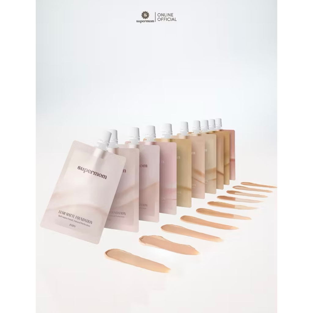 SUPERMOM l LUMI MATTE FOUNDATION SACHET รองพื้นเนื้อแมตต์แบบซอง ติดทน ปกปิดระดับปานกลาง Made in korea Vegan 8 กรัม